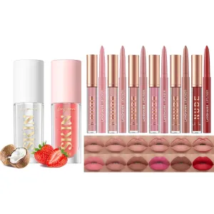 LANGMANNI Lip Oil(Strawberry Coco) 6 Matte Lipstick with 6 Lipliners Durable Makeup Set(#B)