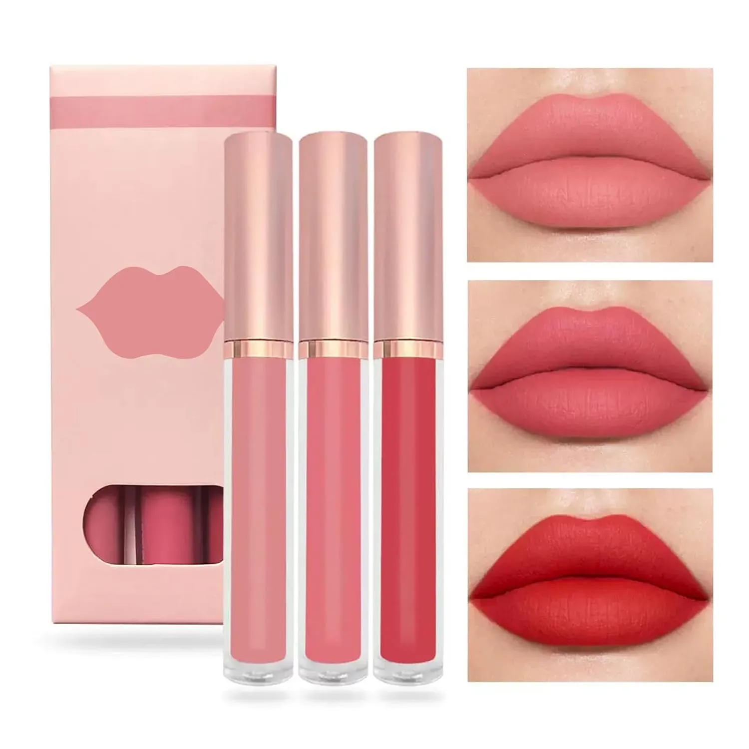 Leffis 3Pcs Lip gloss Collection Makeup Set, Shiny Smooth Soft Liquid Lip Glosses Lip Stain With Rich Varied Colors For Girls And Women Makeup