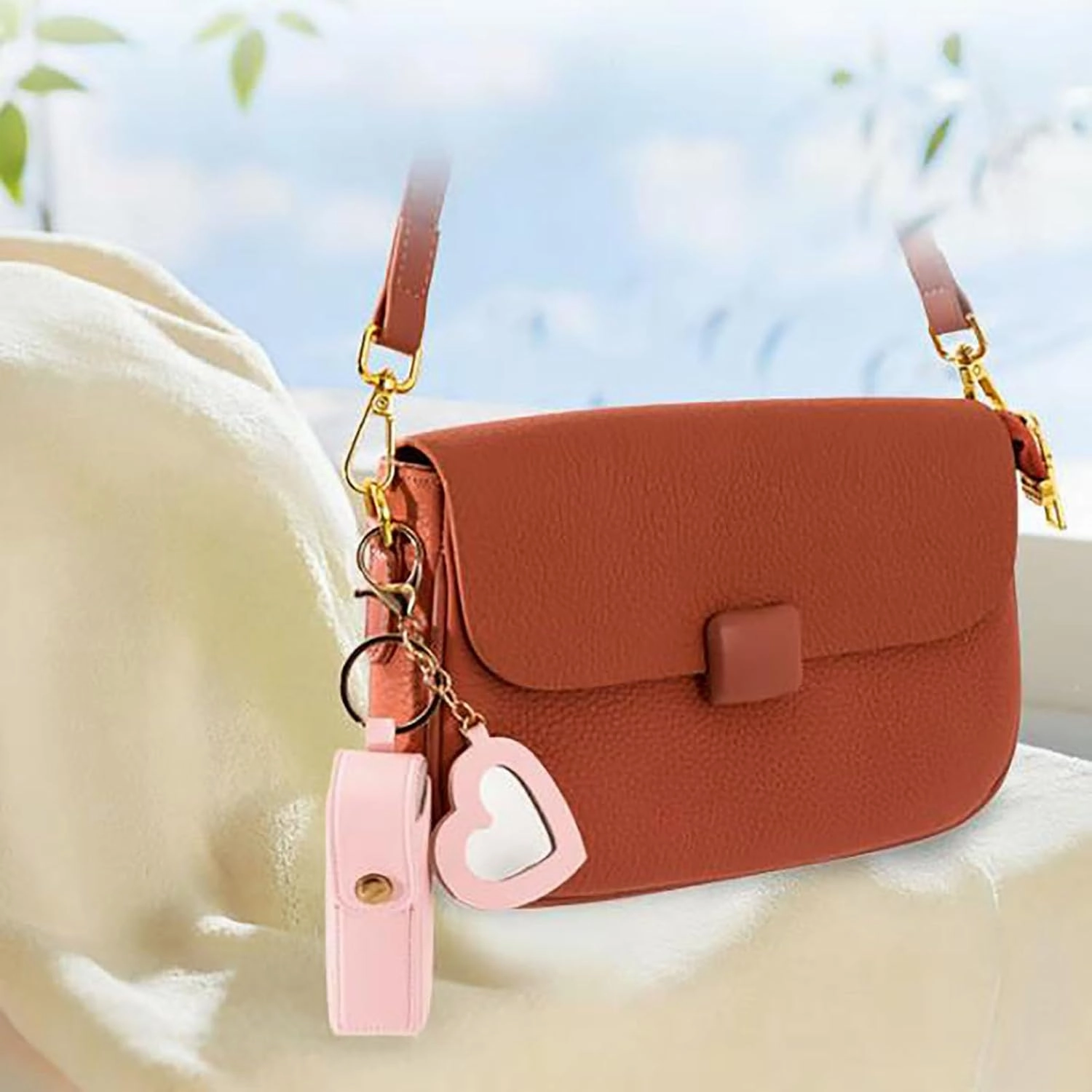 Lip Oil Keychain - Mirror & Oil 2-in-1, Lipstick Organizer Keychain, Mini Travel Lipstick Case with Mirror, PU Leather Portable lip balm Holder for Women & Girls, Lipgloss Makeup Storage Holder (G)