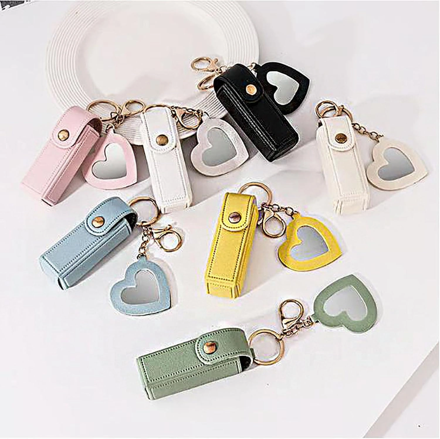 Lip Oil Keychain - Mirror & Oil 2-in-1, Lipstick Organizer Keychain, Mini Travel Lipstick Case with Mirror, PU Leather Portable lip balm Holder for Women & Girls, Lipgloss Makeup Storage Holder (G)