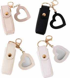 Lip Oil Keychain - Mirror & Oil 2-in-1, Lipstick Organizer Keychain, Mini Travel Lipstick Case with Mirror, PU Leather Portable lip balm Holder for Women & Girls, Lipgloss Makeup Storage Holder (G)