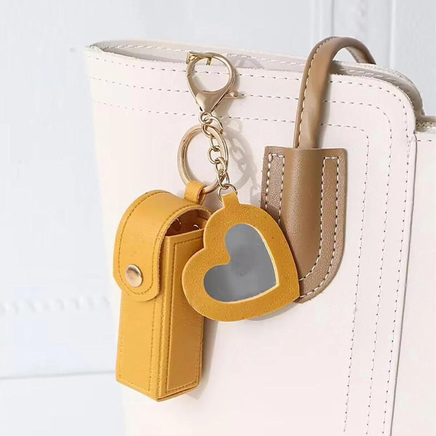 Lip Oil Keychain - Mirror & Oil 2-in-1, Lipstick Organizer Keychain, Mini Travel Lipstick Case with Mirror, PU Leather Portable lip balm Holder for Women & Girls, Lipgloss Makeup Storage Holder (G)