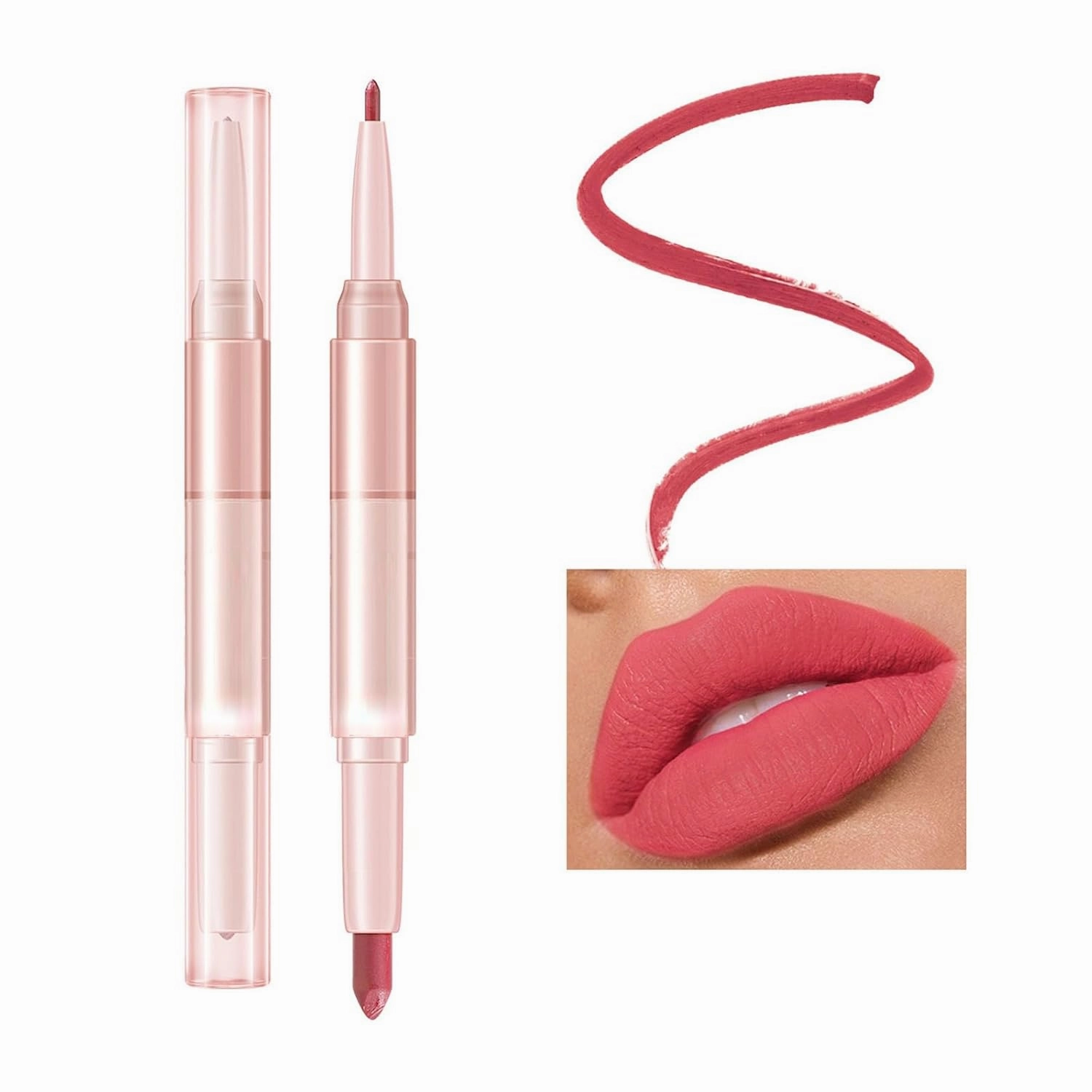 Lipstick For Women Makeup Setting Liquid Lip Multi Color Mouth Red Lipstick Non Fading Double Head Lipstick Lipliner For Girl Or Women Rose Gold