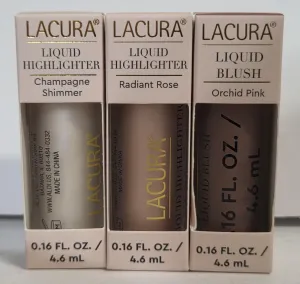 Liquid Lacura Highlighter Champagne Shimmer, Radiant Rose & Liquid Blush Orchid Pink 0.16fl oz 4.6ml (Three Bottles)