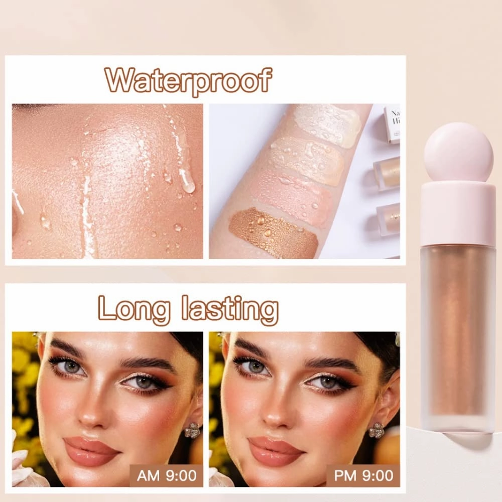 Liquid Face Highlighter Stick, Shimmer Highlighter Stick Makeup for Face Cheeks Body, Silky Smooth Waterproof Face Body Highlighter Luminizers Beauty Wand Glow Illuminator (4 Colors Highlighter Set)