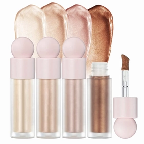 Liquid Face Highlighter Stick, Shimmer Highlighter Stick Makeup for Face Cheeks Body, Silky Smooth Waterproof Face Body Highlighter Luminizers Beauty Wand Glow Illuminator (4 Colors Highlighter Set)
