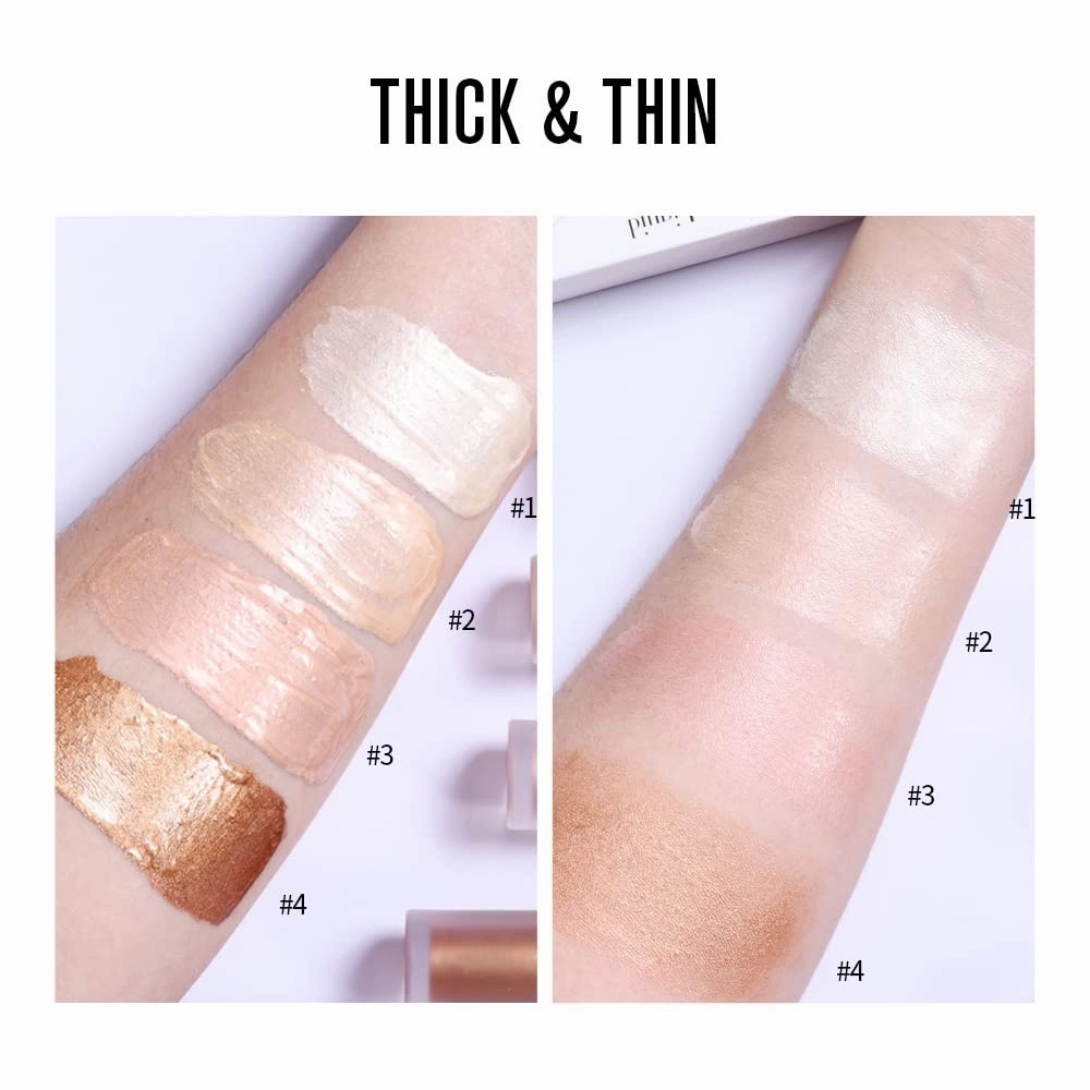 Liquid Face Highlighter Stick, Shimmer Highlighter Stick Makeup for Face Cheeks Body, Silky Smooth Waterproof Face Body Highlighter Luminizers Beauty Wand Glow Illuminator (4 Colors Highlighter Set)