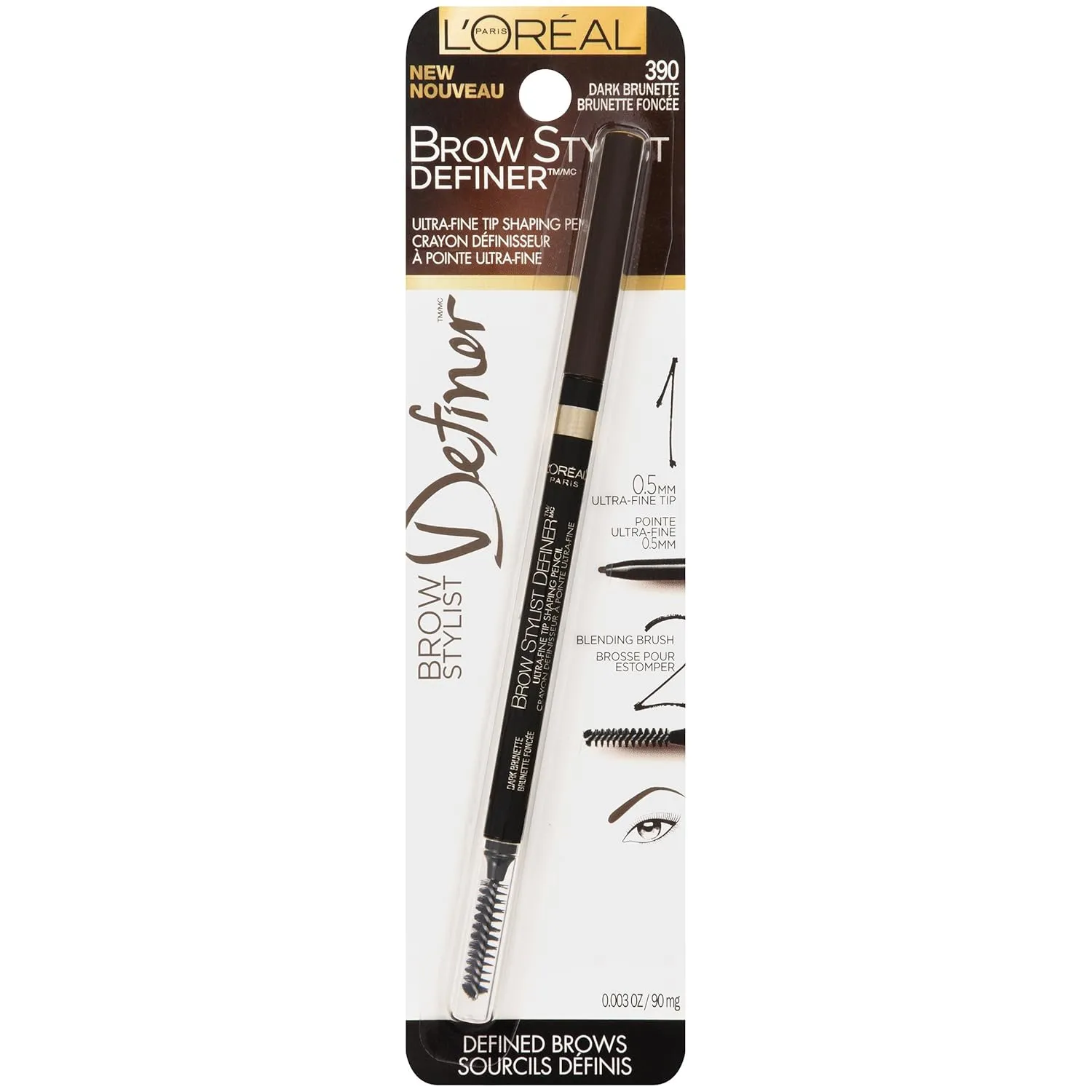L’Oréal Paris Makeup Brow Stylist Definer Waterproof Eyebrow Pencil, Ultra-Fine Mechanical & Retractable Brow Pencil, Draws Tiny Brow Hairs & Fills in Sparse Areas & Gaps, Dark Brunette, 0.003 oz.