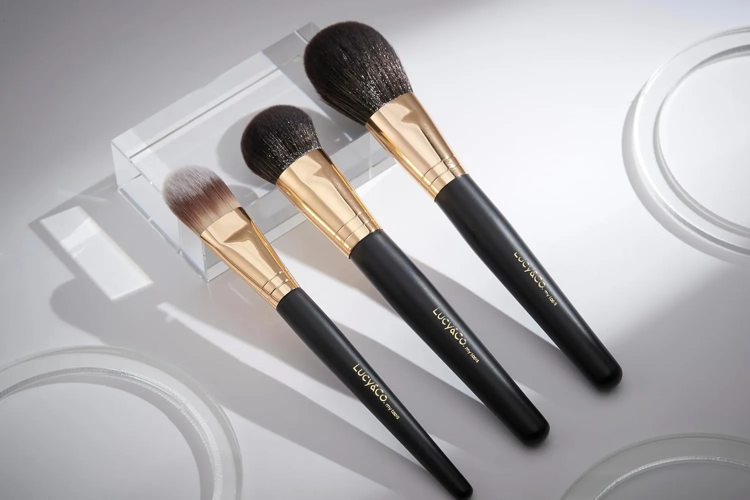 Lucy&Co. Makeup Brush Set With Pouch, Premium Synthetic, Vegan (Face3Pcs Bag) Black