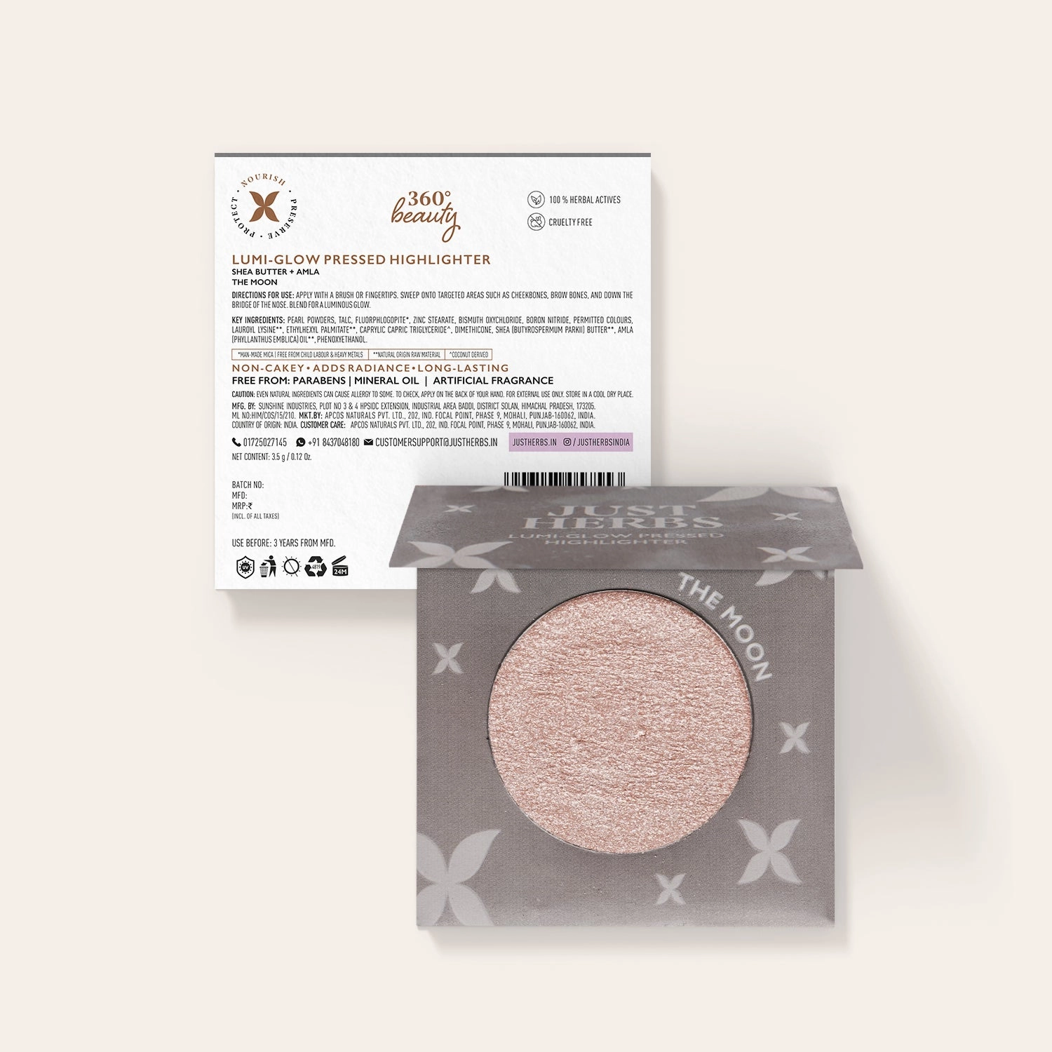 Lumi-glow Pressed Highlighter with Shea Butter and Amla - The Moon