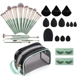 MAANGE 34 Pcs Makeup Brush Set Professional Makeup Brushes Kit Foundation Powder Eye Shadow Concealers Blending Brush Set Premium Synthetic Makeup Tool Gift for Women (Green)