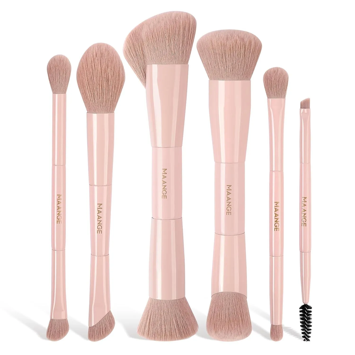 MAANGE Makeup Brush Set 6 Pcs Double-Ended Makeup Brushes for Foundation Eyeshadow Contour Blush Highlighter Blending Powder Concealers Brushes (Pink)