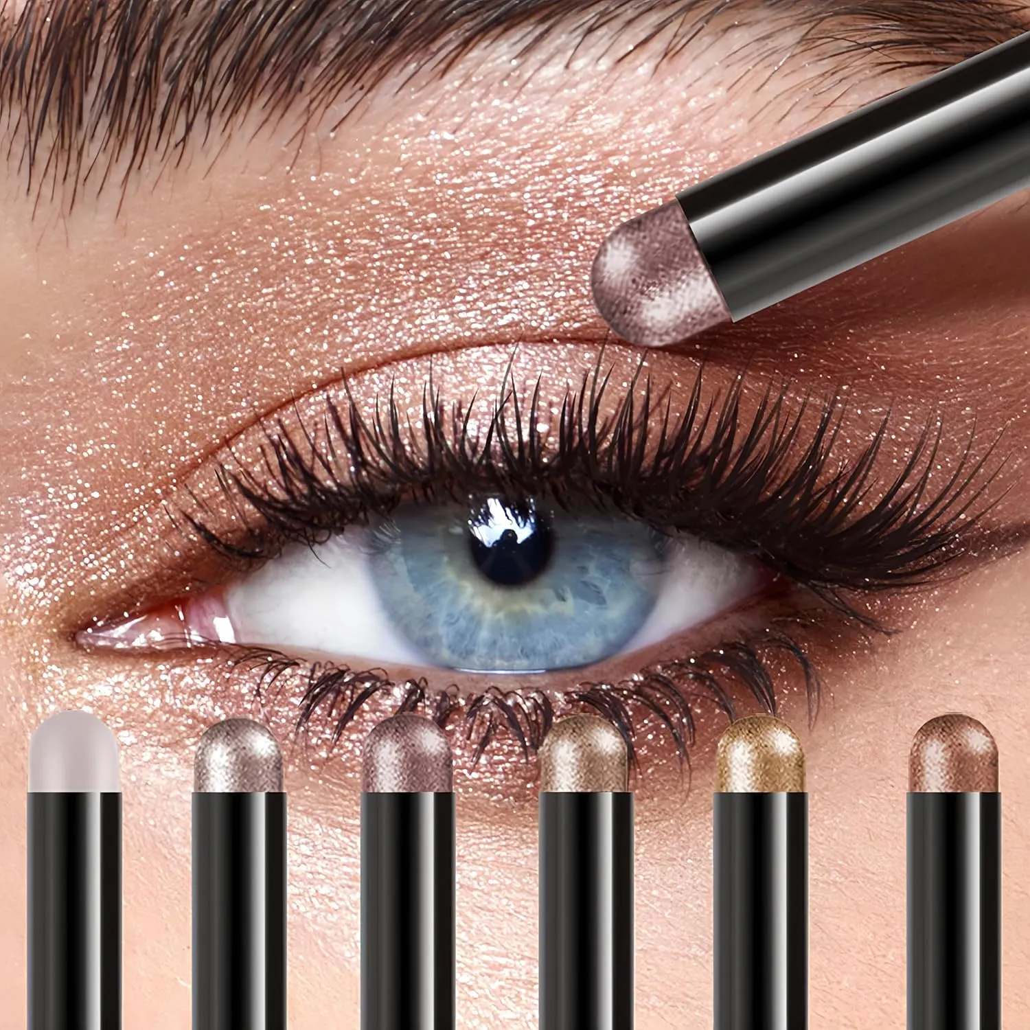 MAEPEOR Eyeshadow Stick Set 6 PCS Highly Pigmented Cream Eyeshadow Pen Waterproof and Long Lasting Shadow Pencil (Set 02)