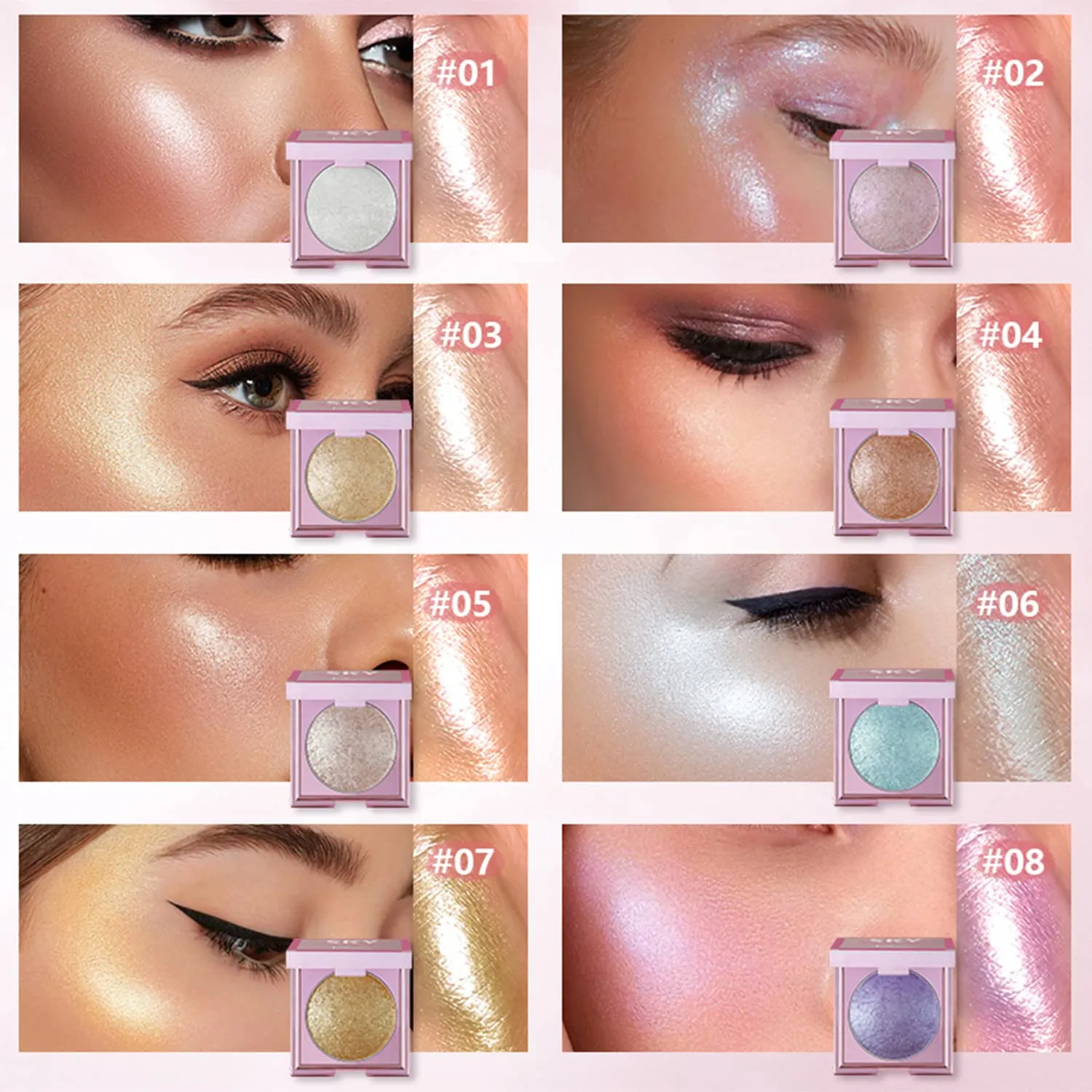 MAEPEOR Face Highlighter Palette 8 Colors Shimmer Glitter Pearl Highlighter Powder Sparkly Diamond Highlighting Palette for Face Cheek (04 Ginger Color)