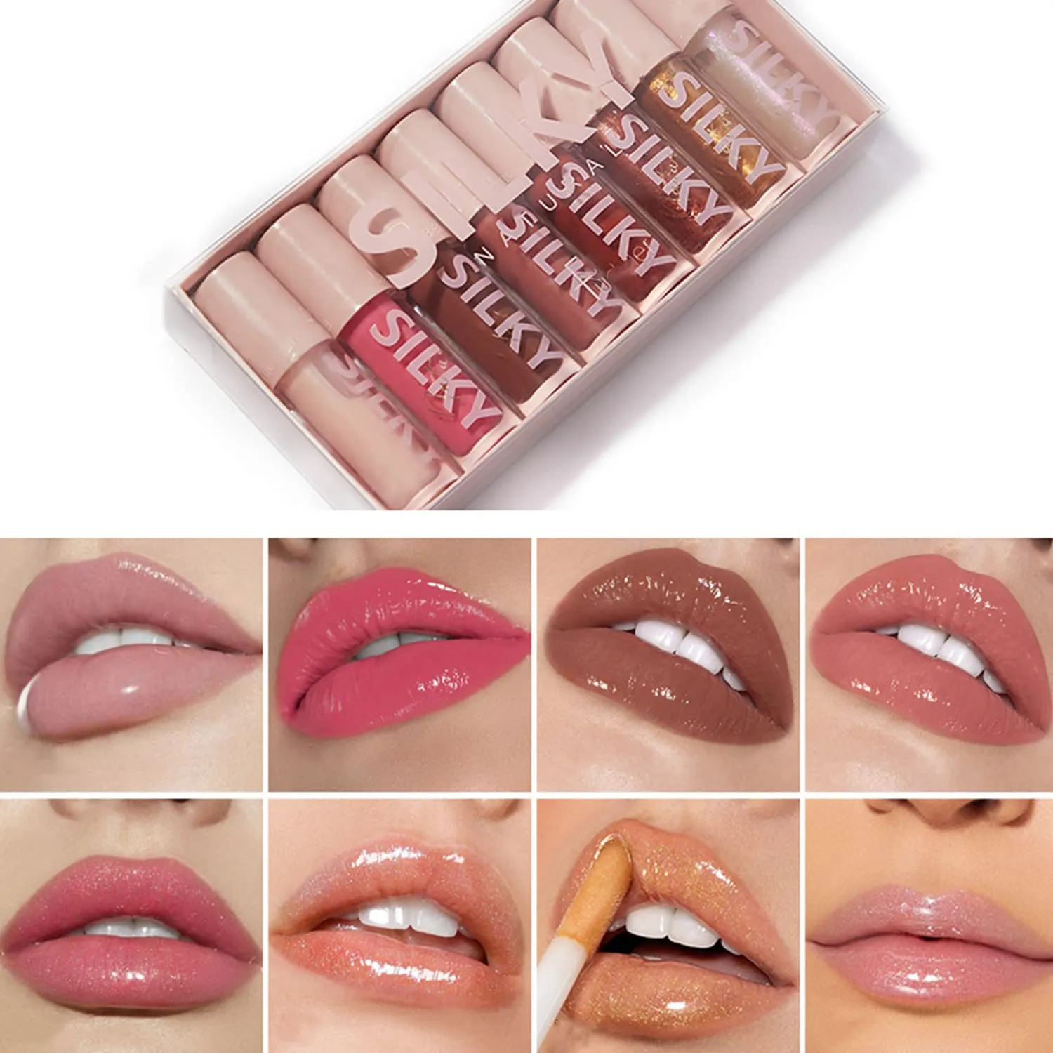 MAEPEOR Shimmer Glossy Lipgloss Set 8PCS Non-Sticky Moisturizing Lip Gloss Long-lasting High Shine & Shimmer Liquid Lipstick for Girls and Women (Shimmer Glossy, Set 02)