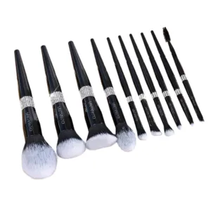 Makeup Brush Set 10 Pcs Professional, Premium Synthetic Bristles, for Foundation Powder Concealer Contour Blush Makeup Brushes with Black Quilted Case with diamond handle