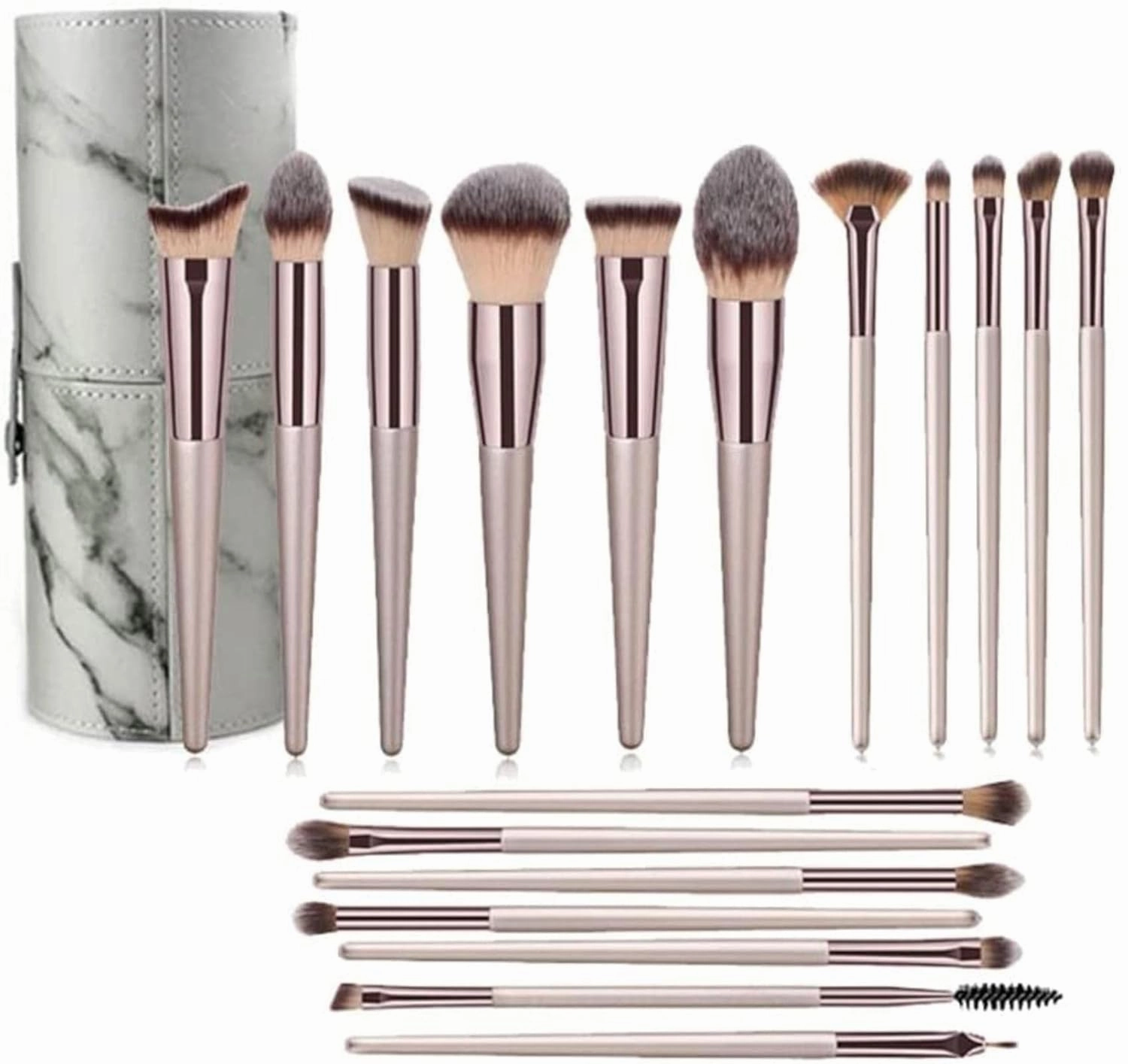 Makeup Brush Makeup Brush Set 18 Pcs Foundation Powder Concealers Eye Shadows Blush Makeup Brush Champagne Brushes with Holder(18pcs,A)