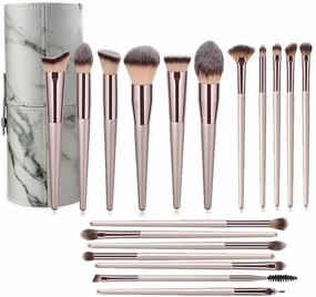 Makeup Brush Makeup Brush Set 18 Pcs Foundation Powder Concealers Eye Shadows Blush Makeup Brush Champagne Brushes with Holder(18pcs,A)