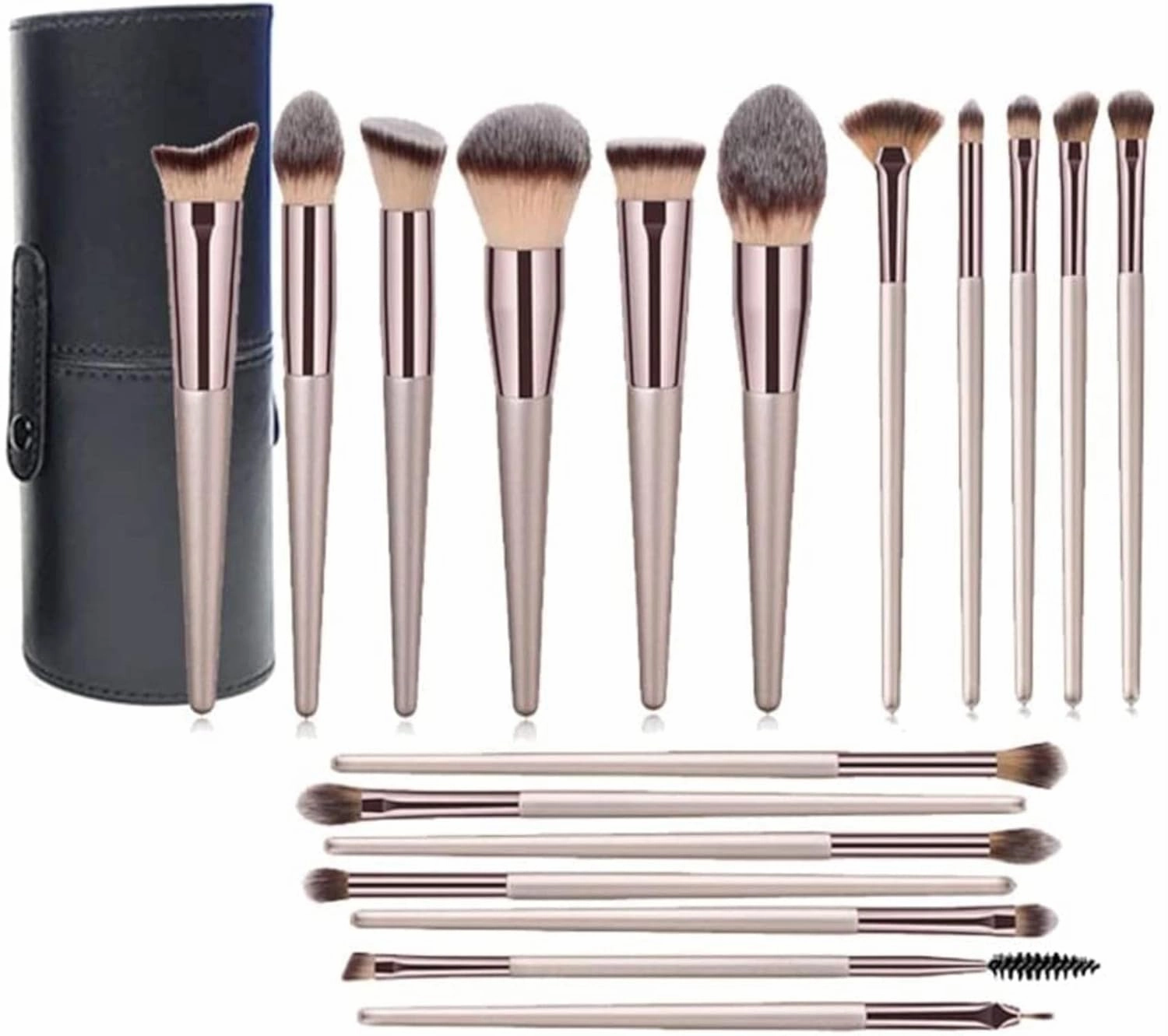 Makeup Brush Makeup Brush Set 18 Pcs Foundation Powder Concealers Eye Shadows Blush Makeup Brush Champagne Brushes with Holder(B,18pcs)