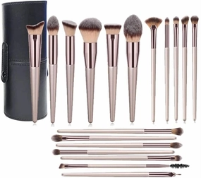 Makeup Brush Makeup Brush Set 18 Pcs Foundation Powder Concealers Eye Shadows Blush Makeup Brush Champagne Brushes with Holder(B,18pcs)