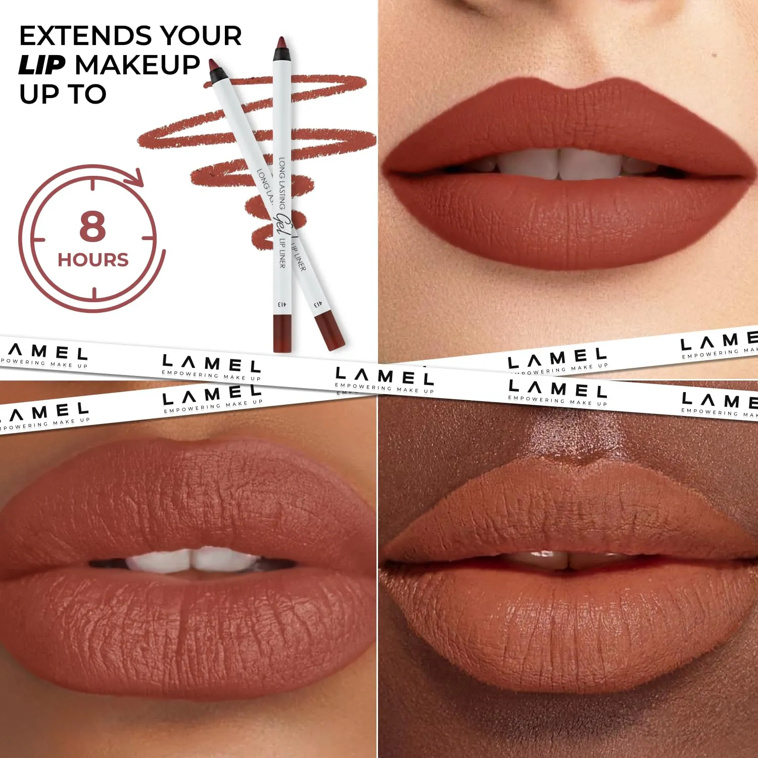 Matte Gel Lip Liner Pencil 5 Pcs Set - Creamy, Sharpenable, Longwear, Waterproof Lip Combo - Intense Brown 414, Berry 404, Chilli 413, Mauve 410 and Spicy Nude 412