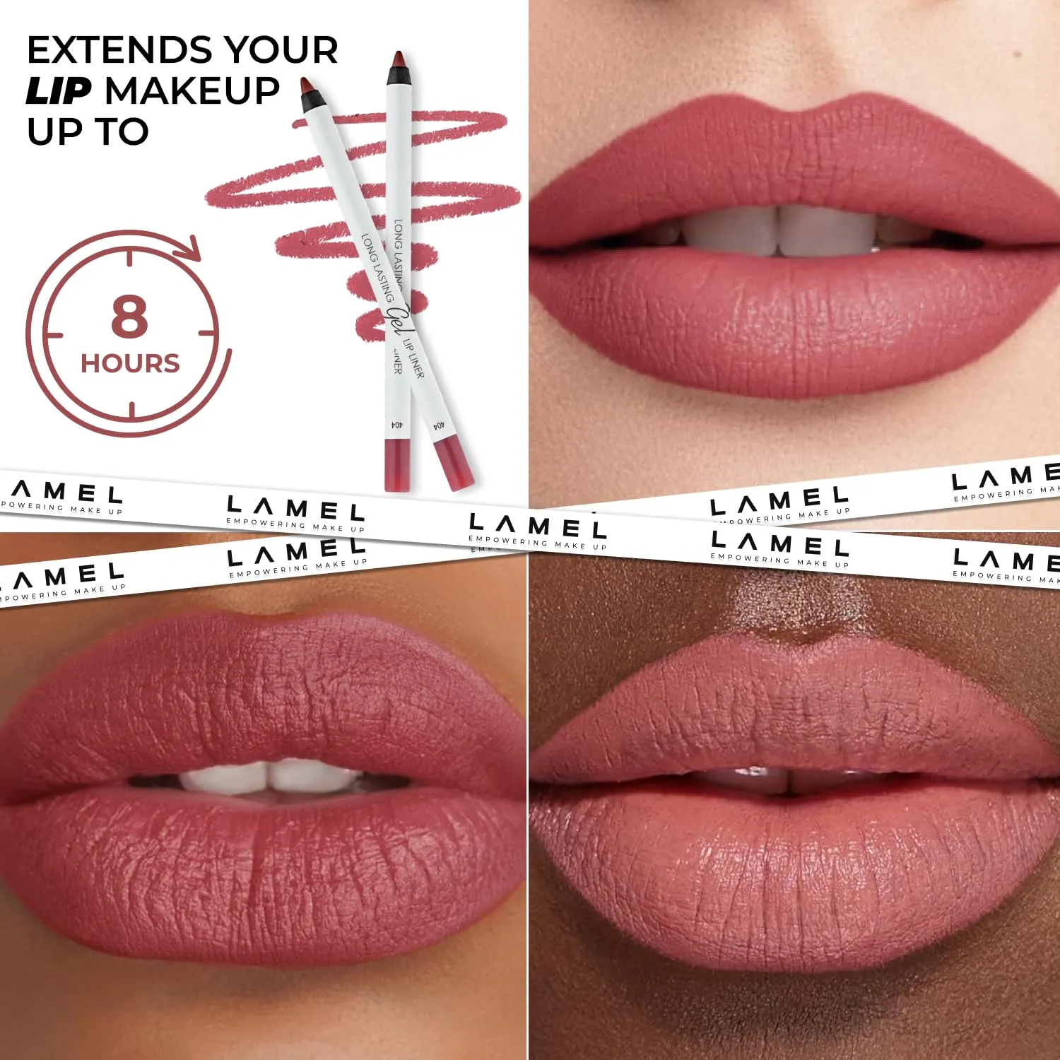 Matte Gel Lip Liner Pencil 5 Pcs Set - Creamy, Sharpenable, Longwear, Waterproof Lip Combo - Intense Brown 414, Berry 404, Chilli 413, Mauve 410 and Spicy Nude 412