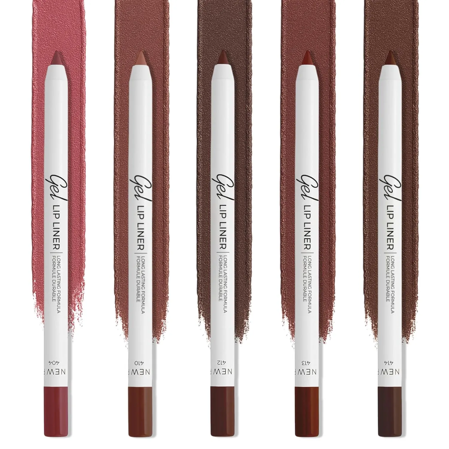 Matte Gel Lip Liner Pencil 5 Pcs Set - Creamy, Sharpenable, Longwear, Waterproof Lip Combo - Intense Brown 414, Berry 404, Chilli 413, Mauve 410 and Spicy Nude 412