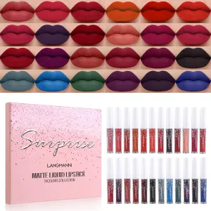 Matte Liquid Lipstick Set 24 Colors Shining Lip Gloss Set Waterproof Long Lasting Lip Kit High Pigmented Moisturizing Lipstick Set for Women Girls (24 Colors)