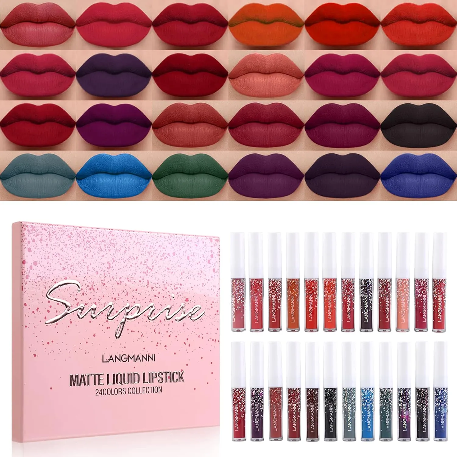 Matte Liquid Lipstick Set 24 Colors Shining Lip Gloss Set Waterproof Long Lasting Lip Kit High Pigmented Moisturizing Lipstick Set for Women Girls (24 Colors)