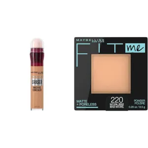 Maybelline Instant Age Rewind Dark Circles Concealer with Matte   Poreless Pressed Powder, 130 Natural Beige