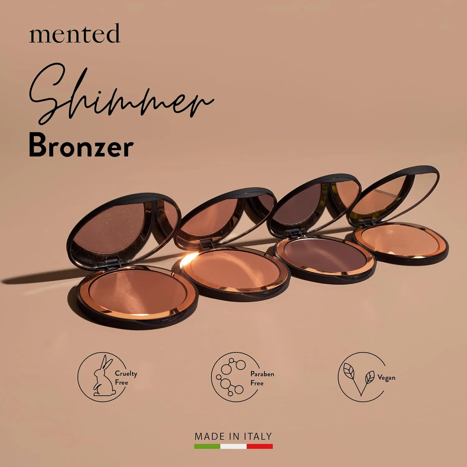 Mented Cosmetics Made in Italy, Cruelty Free Makeup, Vegan, Paraben Free, Shimmer Bronzer, Highlighter Bronzing Powder Palette for Face with Vitamin E   A, 0.35oz/10g, Vacay