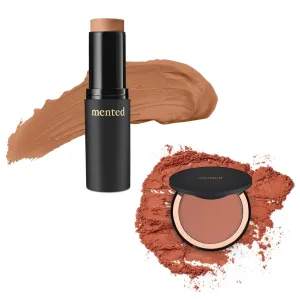 Mented Cosmetics Stick Foundation, Concealer & Contour Stick for Dark Skin, Cream Foundation for Black Women Makeup, T30   Highlighter Bronzing Powder Palette with Vitamin E   A, 0.35oz, Vacay Bundle