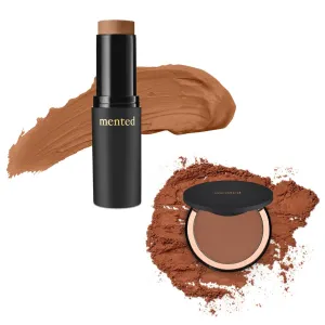Mented Cosmetics Stick Foundation, Concealer & Contour Stick for Dark Skin, Cream Foundation for Black Women Makeup, Yatch Life   Highlighter Bronzing Powder Palette with Vitamin E   A, 0.35oz, T40