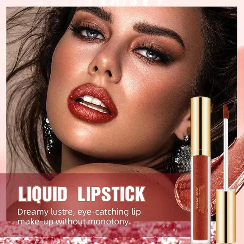 Metallic Liquid Diamond Glitter Lipstick, Diamond Glitter Lipstick Set, Shimmer High Pigment Lip Gloss, Metallic Liquid Lipstick Long Lasting Waterproof Lip Gloss Makeup Kit (#06)