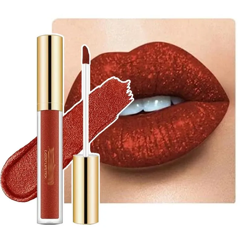 Metallic Liquid Diamond Glitter Lipstick, Diamond Glitter Lipstick Set, Shimmer High Pigment Lip Gloss, Metallic Liquid Lipstick Long Lasting Waterproof Lip Gloss Makeup Kit (#06)