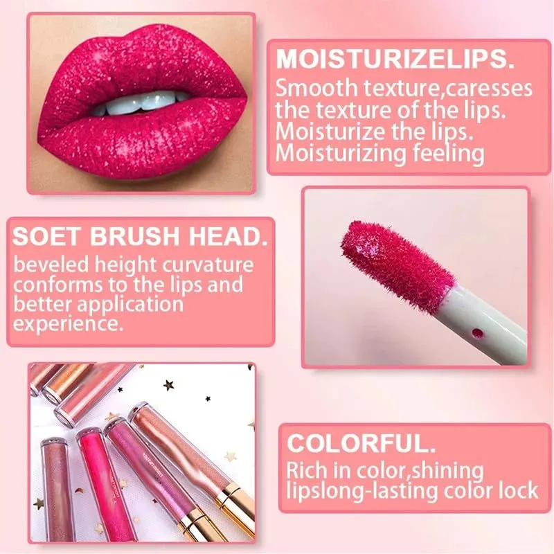 Metallic Liquid Diamond Glitter Lipstick, Diamond Glitter Lipstick Set, Shimmer High Pigment Lip Gloss, Metallic Liquid Lipstick Long Lasting Waterproof Lip Gloss Makeup Kit (#06)