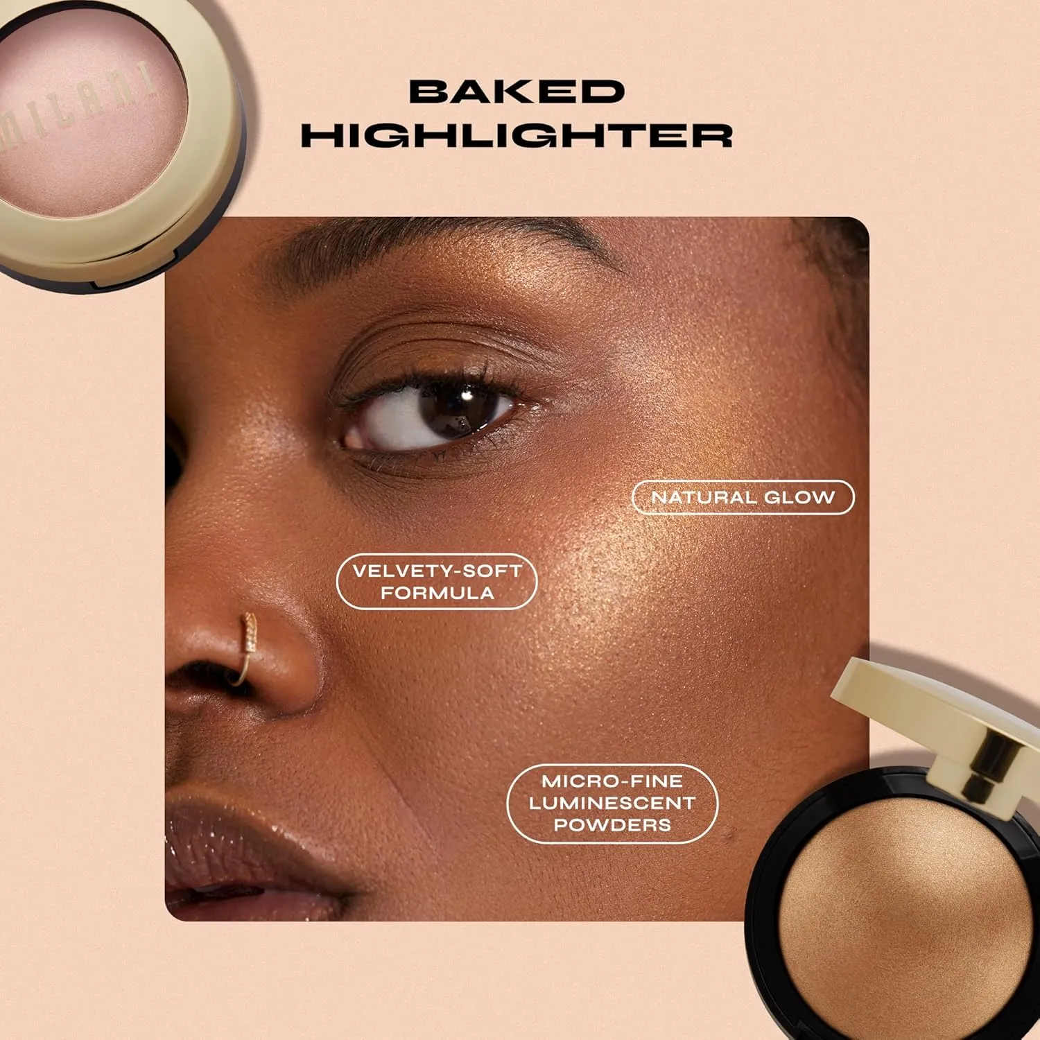 Milani Baked Highlighter - Rose Italiana, Cruelty-Free Powder Highlighter, Highlight Face for a Shimmery or Matte Finish, 0.25 Ounce