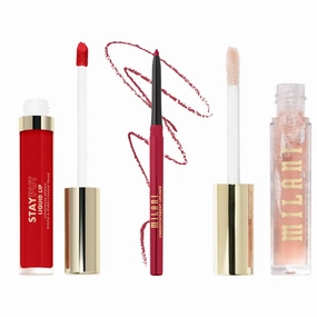 Milani Stay Put Longwear Liquid Lipstick   Understatement Lipliner Pencil - Highly Pigmented Retractable Soft Lip Liner Pencil   Keep It Full Maxxx Balmshell Lip Plumping Balm - Balmshell