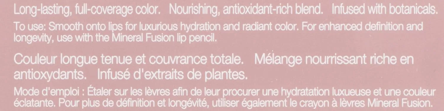 Mineral Fusion Long-Lasting Lipstick, Vivid & Smudge-Free Lip Color with Avocado Oil, Cocoa Seed Butter, Free of FD&C Dyes, Paraben and Gluten, Berry Smash