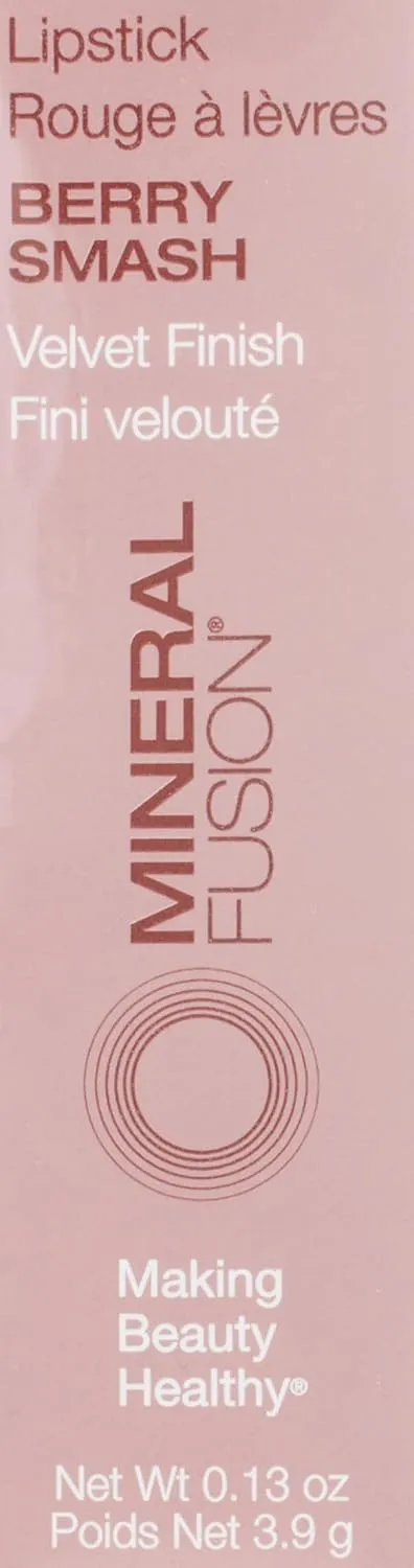 Mineral Fusion Long-Lasting Lipstick, Vivid & Smudge-Free Lip Color with Avocado Oil, Cocoa Seed Butter, Free of FD&C Dyes, Paraben and Gluten, Berry Smash