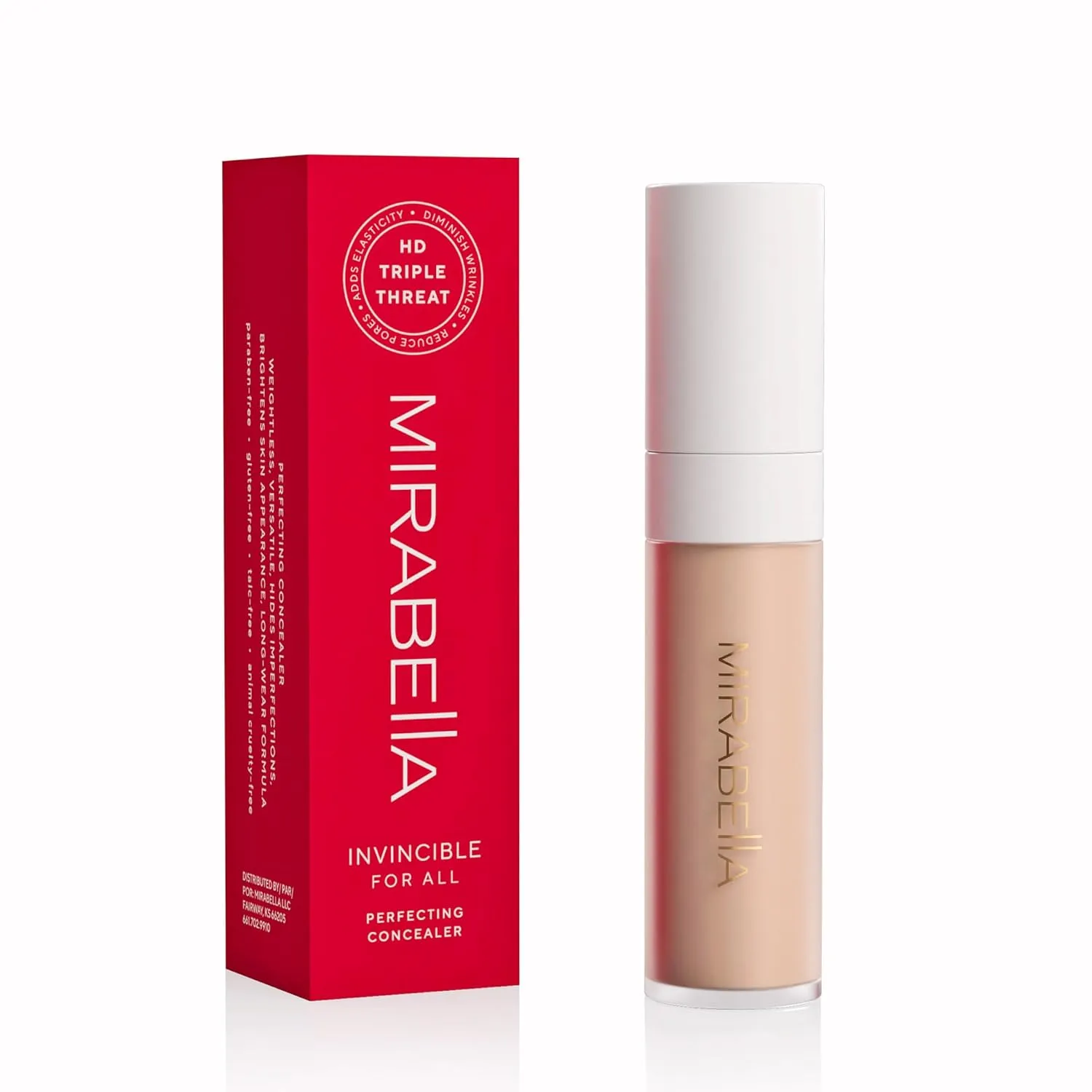 Mirabella Invincible For All Perfecting Under Eye Concealer Full Coverage - Hydrating Makeup Concealer for Dark Circles, Fine Lines & Wrinkles w/Hyaluronic Acid - Medium M140