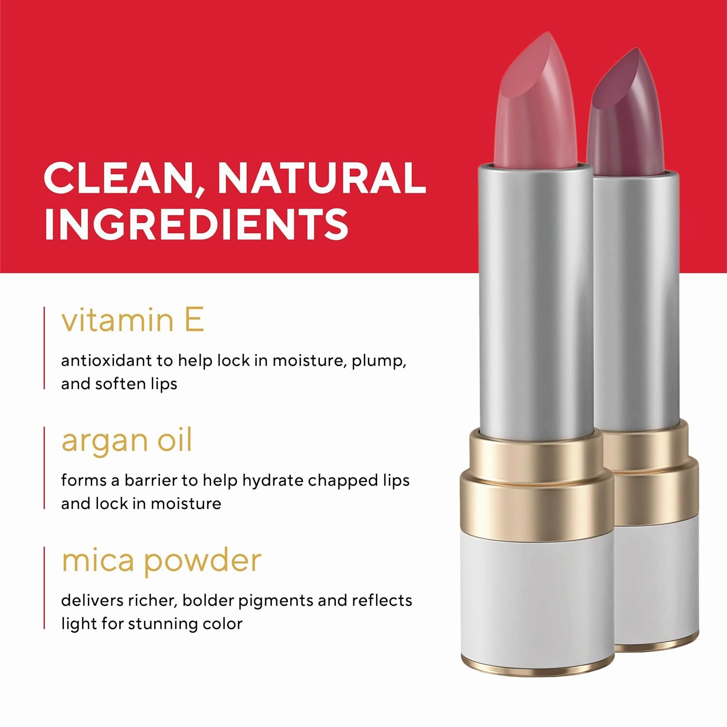 Mirabella Sealed with a Kiss Full Coverage Moisturizing Lipstick, Richly Pigmented, Ultra Creamy, Hydrating and Mineral-Based Lip Color with Vitamin E, Rosy Modern Matte