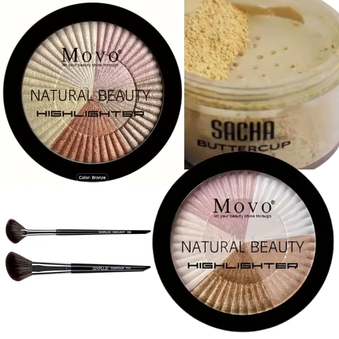Move Highlighter Makeup Palette – Butter Cup Shade with 2-Piece Brush Set, Long-Lasting Glow, Vegan & Cruelty-Free, Professional Face Highlighting Kit
