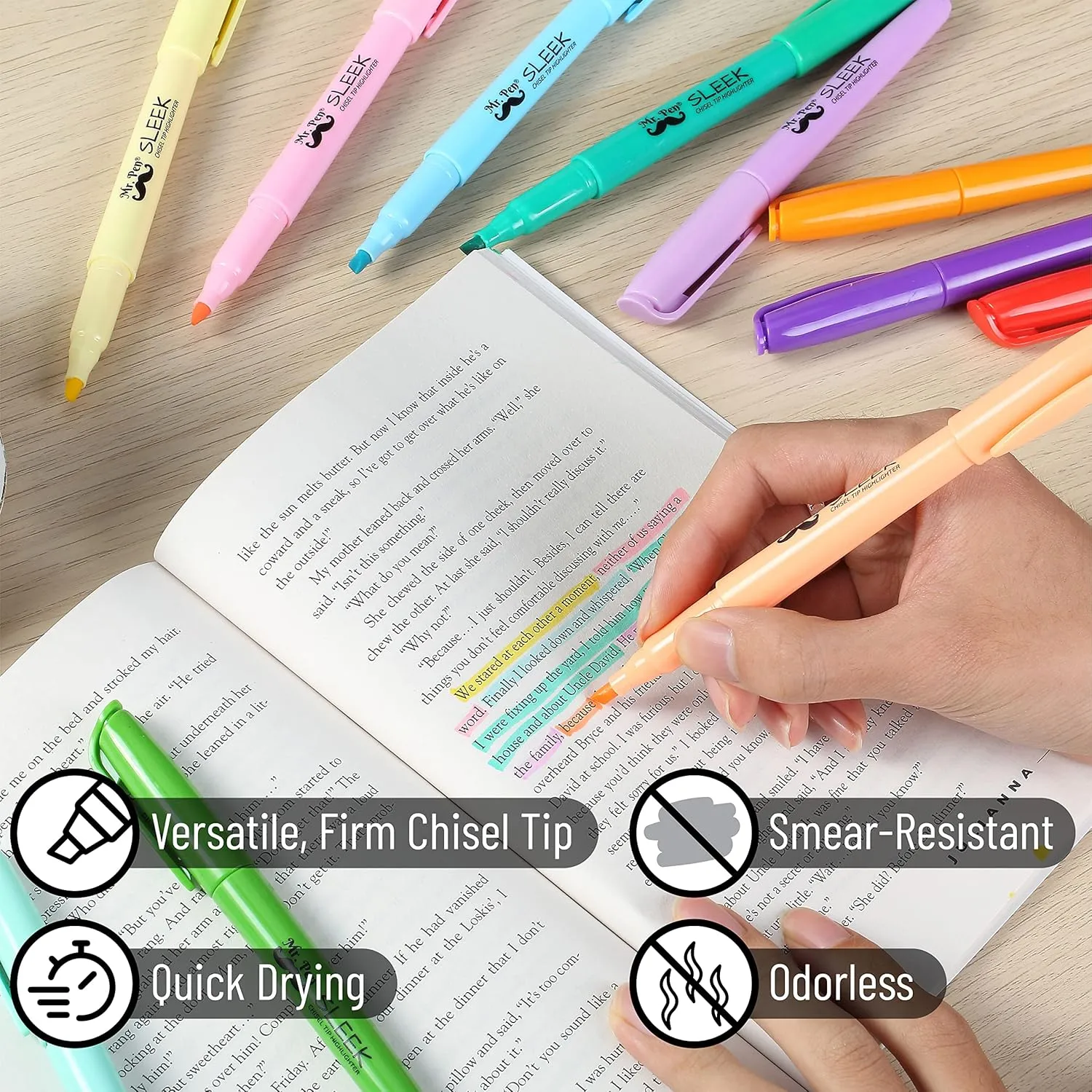 Mr. Pen Highlighter Set - 144 Pack Pastel Chisel Tip Highlighters, No Bleed, Assorted Colors