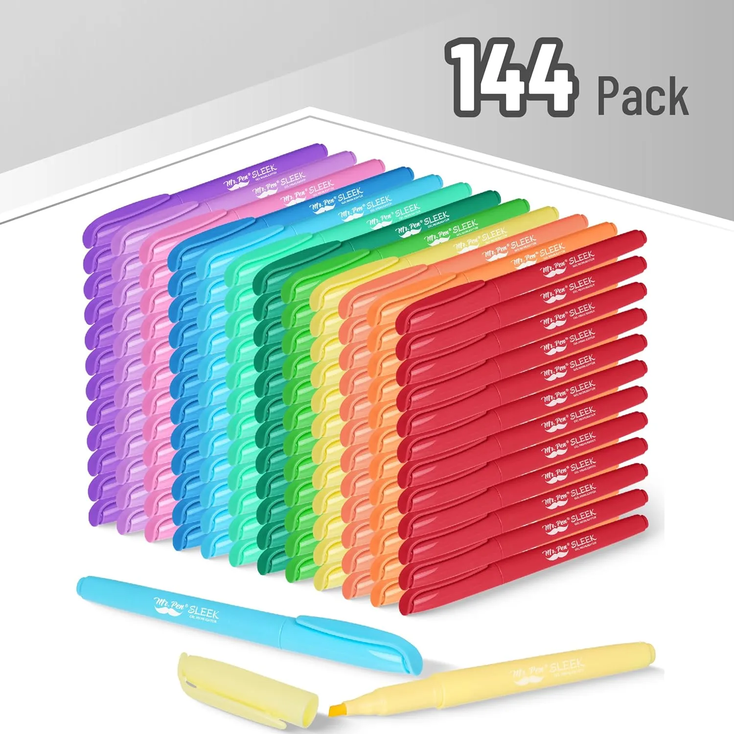 Mr. Pen Highlighter Set - 144 Pack Pastel Chisel Tip Highlighters, No Bleed, Assorted Colors
