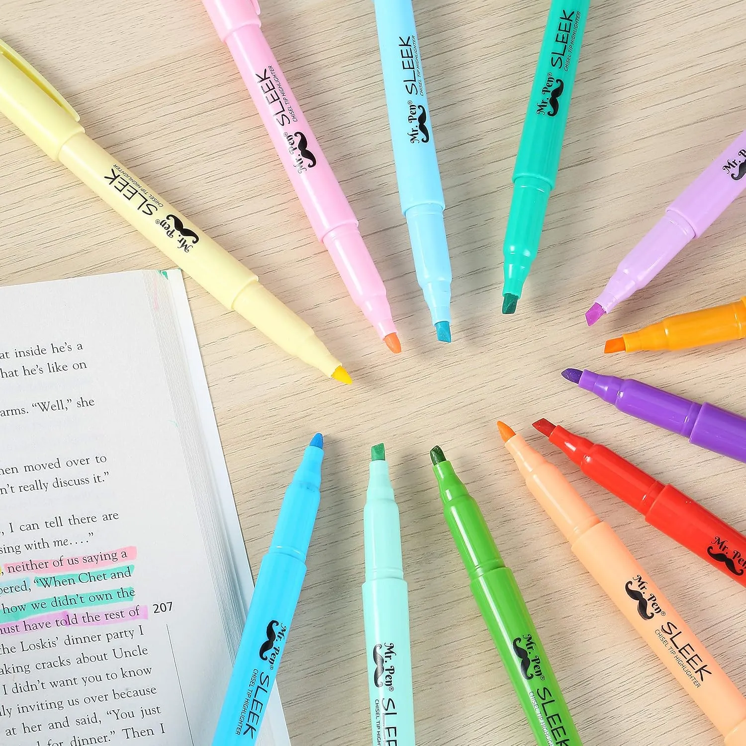 Mr. Pen Highlighter Set - 144 Pack Pastel Chisel Tip Highlighters, No Bleed, Assorted Colors