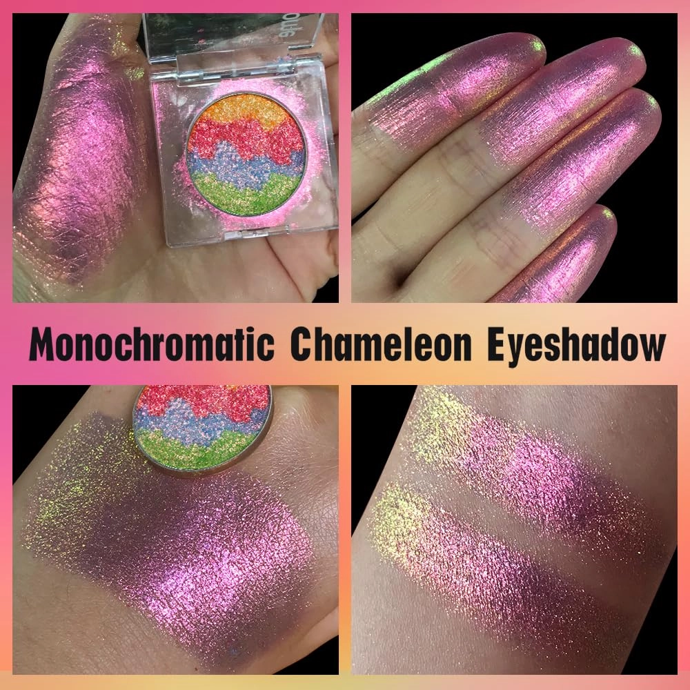 Multichrome Metallic Glitter Eyeshadow - High Impact Multi-colors Shift Eye Looks, Intense Color Shifting,Pink Gold Green,Yellow, High Pigmented With No Creasing,Lip Topper, Nail Topper & Highlighter…
