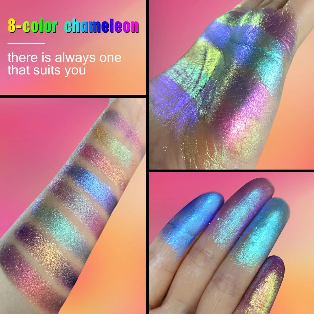 Multichrome Metallic Glitter Eyeshadow - High Impact Multi-colors Shift Eye Looks, Intense Color Shifting,Pink Gold Green,Yellow, High Pigmented With No Creasing,Lip Topper, Nail Topper & Highlighter…