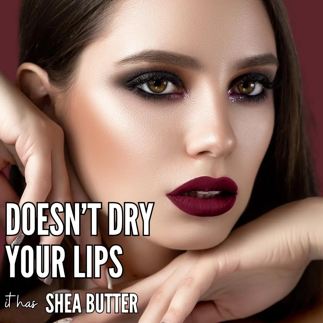 Mynena Burgundy Red Lip Stain Long-Lasting Waterproof | Lightweight Comfortable Non-Drying | High Pigment Intense Color Liquid Matte Lipstick | Paraben-Free Talc-Free Vegan & Cruelty-Free | Emma