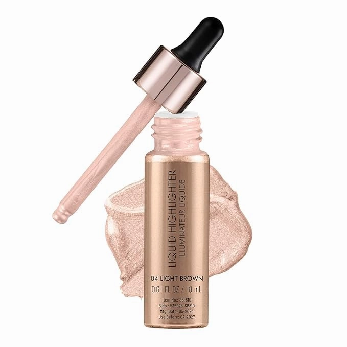 New Liquid Highlighter Makeup, Light Brown Shade, Dewy Finish, 18ml, Dropper Applicator